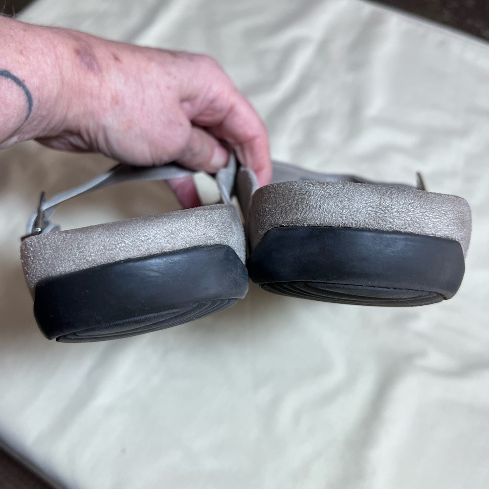 Vionic Gray Suede Perforated Mary Jane Clog Mules - Picture 7 of 7
